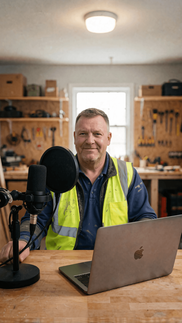Pricify's AI presenter Dave recording the explainer from his workshop studio